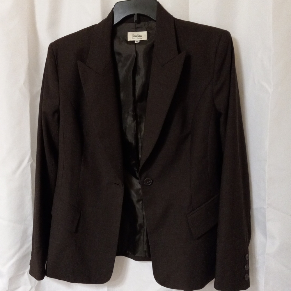 NEIMAN MARCUS EXCLUSIVE Women's 1-Button Blazer Jacket Sz 14 Brown